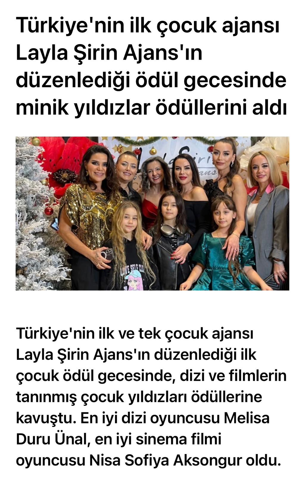 Layla Şirin Ajans Çocuk Oyuncu Ödül Gecesi